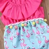 Bebê recém-nascido Roupa Da Menina Romper Do Bebê Sem Mangas Cape Collar Flamingo Patchwork Borla One-pieces Outfit Criança Infantil Macacão Sunsuit