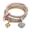 Hot Selling Fashions beautiful Personality Three-color Stretch Corn Chain Diamond Love Heart Bracelet free shipping HJ174