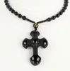Gioielli con croce di ossidiana nera naturale con perline, collane a catena, collezione di ciondoli, ornamenti estivi, incisione a mano in pietra naturale