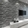 누적 된 벽돌 3D 돌 벽지 현대 Wallcovering PVC 롤 벽지 벽돌 벽 배경 벽지 회색 거실