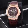 Nuovo classico 5711 oro rosa grigio scheletro globo quadrante A2813 orologio automatico uomo grigio sportivo pelle orologi 7 stili poco costoso tempo PB301A2