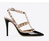 Designer Pointed new 2023 womens heels Patent Leather Sandals fashion brand Studded Strappy womens valentine heel Shoes