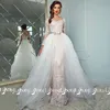 Abito da sposa in pizzo rosa polveroso Abito a trapezio maniche lunghe Abiti da sposa maxi Vestido de Casamento Scoop Spose Abiti da festa lunghi formali Fusciacche Fiocco