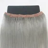 5 Clips One Piece Clip In Human Hair Extensions With Lace Straight Brazilian Virgin Hair Pure Color #Silver