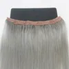 5 Clips One Piece Clip In Human Hair Extensions With Lace Straight Brazilian Virgin Hair Pure Color #Silver