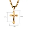 High quality Stainless steel Cross necklaces Multi-layer Christian Jesus Crucifix pendant Gold Biker Chain For Men's Hip-Hop Punk Jewelry