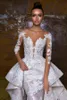 Ontworpen zeemeermin nieuwe jurken met afneembare sleep kant geappliceerde bruidsjurken illusie lijfje landelijke trouwjurk