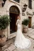 Bescheidene Hochzeitskleider mit Ärmeln reine Nacken Illusion Rückenspitze Applikates Tüll -Brautkleider mit abnehmbaren Kristallen Sash Lso