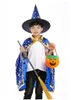 Capa de Halloween para niños con estampado de estrellas, sombrero, capa, bruja mágica, conjuntos de disfraces