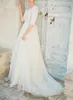 Nieuwe Collectie A-Lijn Boho Bescheiden Trouwjurk met Half Mouwen Kant Top Tulle Rok Informal Country Bridal Gown Moderest Custom Made