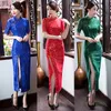 Moda vintage Shanghai storia stile cheongsam abito da festa donna vestido sexy, abito estivo lungo slim blu, verde, rosso di un pezzo