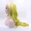 Fantasy Beauty Long Wavy Ombre Lace Front Wig White Roots Ombre Yellow Green Synthetic Heat Resistant Full Wigs