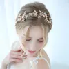 Başlıklar 2019 Narin Altın Çiçek Yaprak Başlığı Gelin Saç Taç Vine Kristal Düğün Head Band Tiara Kadın Saç Takı