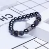 Bracelets de perles en pierre de lave noire bracelet de perles rondes en pierre naturelle pour femmes crâne couronne strass stretch hommes bracelet bijoux