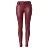 Women's Faux Leather Pants High Waist Three Buons Slim Elasticity Fashion Red Lederhosen For Woman Pantalon Femme Skinny Jeans