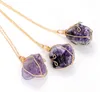 Wholesale 5 Color Handmade Irregular Amethyst Citrine Pendant Necklace Women Natural Stone Crystal Quartz Fluorite Necklaces Jewelry