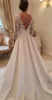 White Long Sleeve Wedding Dresses A Line Sheer Neckline Backless Lace and Satin Bridal Modern Plus Size Wedding Dresses DH347