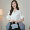 Femmes Blouses d'été 2018 mode noeud papillon chemise chemisier blanc évasé à manches courtes hauts lâche décontracté Blusas femme vêtements CM108