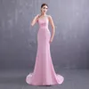 ホット販売！新しいパターン2019シンプルなピンクの女の子ストラップレスAラインのウエディングドレスレースの床の長さのフォーマルガウンのドレス