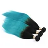 1bgreen Ombre Brazylijskie ludzkie włosy przedłużenie 3PCS ciemne korzenie Teal Green Ombre Brazilian Hair Bundles zajmuje proste ludzkie włosy WE6186136