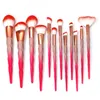 12Pcs Pink Diamond Makeup Brushes Set Power Eye Shadow Brow Lip Concealer Fan Beauty Cosmetic Eyes Face Diamond Shape Make Up Brush Kit