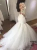 Fashion Mermaid V-Neck Bridal Gowns Lace Appliques Mermaid Wedding Dress Sexy Tulle Long Sleeves Wedding Dresses Vestido De Noiva