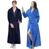 Men Winter Extra Long Thick Warm Grid Flannel Bathrobe Mens Kimono Bath Robe Women Sexy Robes Male Thermal Dressing Gown