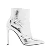 2018 Herbstflut Cool Street Style Neue Mode Metallic Silber Lackleder Stiefeletten Spitzschuh Reißverschluss High Heels Schuhe Damen