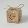 Hart Kraft Gift Bag met Jute Bruiloft Candy Box Romantische Twine Chic Wedding Gunsten en Geschenken Doos Feestartikelen