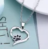 Svart emalj hund paw hjärta hängsmycke halsband silver kedja mänskliga bästa vänner husdjur smycken hund klo halsband