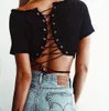 Open-navel t-shirt is popular for women's wear, shoulder short-sleeved shirt, bottom shirt, tie-up, sexy women's clothes