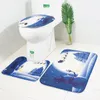Noel Dekor 3 ADET Banyo Paspaslar Top Kardan Adam Baskılı Banyo Kilim Seti Kaymaz Su Emme Tuvalet Kapağı Banyo Mat Kilim