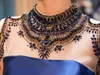 Transparenter Ausschnitt und lange Ärmel mit applizierten Perlen, A-Linie, blaues Abendkleid, Abendkleider 2018, Göttinnen-Kleider für besondere Anlässe, maßgeschneidert