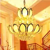 Modern Crystal Chandeliers Lighting Fixture LED Lights American Golden Lotus Flower Chandelier Lamp Home Indoor Lighting