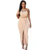 Vintage Party Croped Top Maxi kjol Set Halter Strapless Pencil Dress Two Piece Outfits Women Summer Wear270L