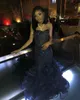 Sparkly Navy Blue Mermaid Prom Dresses Beads Crystals Sequined Floor Length Sweetheart Ruffles Formal Dresses Evening Wear Custom HY4122