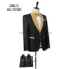 2018 Brand Groom Tuxedos Groomsmen One Button Black Flower Gold Shawl Lapel Custom Made Formal Groom Nosić mężczyźni ślub Smokciany garnitury ślubne