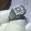 100% Real Soild 925 Sterling Silver Fashion Man Ring Round 1CT 5A CZ Birthstones Ring Engagement Bröllop Band Ring för män