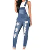 2018 denim jumpsuits kvinnor mode rippade hål långa overaller jeans feminin casual tvättade ihåliga ut rompers