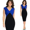 Abito da donna elegante sexy con scollo a V con volant increspato senza maniche da lavoro attillato aderente slim Wiggle Pencil aderente vestito intero