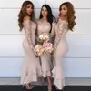 Elegant Mermaid Bridesmaid Dresses Off The Shoulder Long Sleeves Lace Satin Ankle Length Black Women Wedding Party Dresses