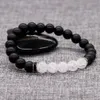 Perles mates noires de mode 8 MM avec Bracelet en cristal fissuré blanc pour femmes hommes Yoga amant strass Bracelet accessoires