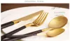 Jankng 4pcs / set 24k guld bestick set rostfritt stål dinnerware svart handtag porslin dinner polering dinnerware set för 1