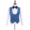Custom Made GroomsMen Blue Patroon Bruidegom Tuxedos Shawl Black Revers Mannen Past Side Vent Huwelijk / Prom Beste Man (Jack + Pants + Vest + Tie) K928