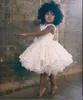Lindo laço branco vestidos da menina de flor 2017 babados na altura do joelho preto meninas vestidos de festa de baile crianças roupa formal feito sob encomenda do bebê 218u