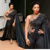 2019 sexy zwart jumpsuits jurken avondkleding met wrap zuid-afrika arabische kant geappliceerd prom jurken kralen plus size formele jurk