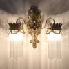 Nowoczesna miedziana kryształowa sypialnia lampa ścienna Luksusowy H65 Balkon Korytarz Wspornik Light Villa French Studium Room Oświetlenie Oświetlenie