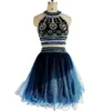 Navy Short Prom Dresses Two Pieces Dresses Beaded Graduation Party Dresses Custom Made Homecoming Gowns HY00726