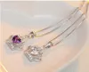 925 Sterling Silver Jewelry Austrian Crystal Crown Wedding Pendant Purple/Silver Water Wave Necklace