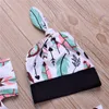 2018 New Baby Clothes Set Infant Baby Boys Girls Feather Print Romper Pants Hat Headband 4PCS Baby Outfits Cotton Kids Boys Girls Clothing